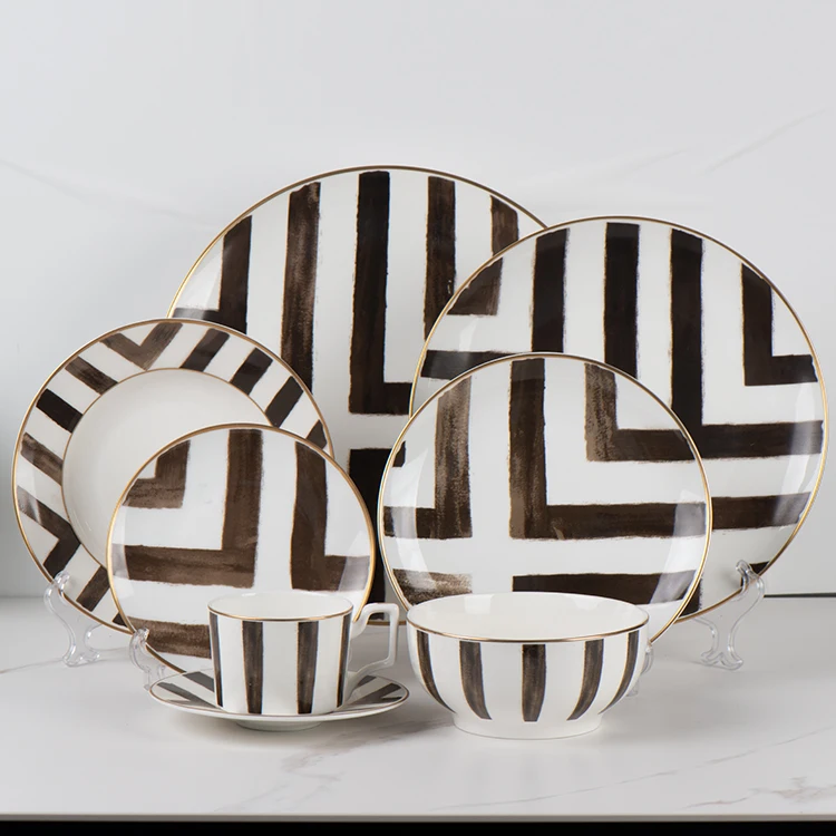 black crossroad design charger plate high grade bone china plates set for wholesale