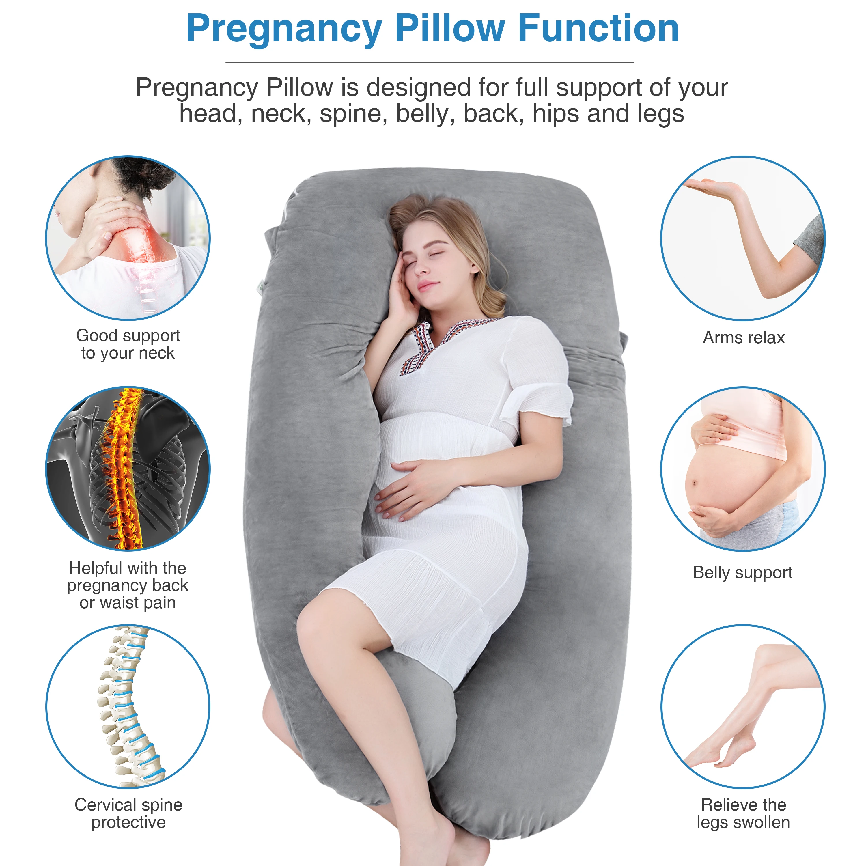 100% Cotton full body U shape Maternity Pregnancy Pillow Sleeping Back support customised high quality pregnancy pillow