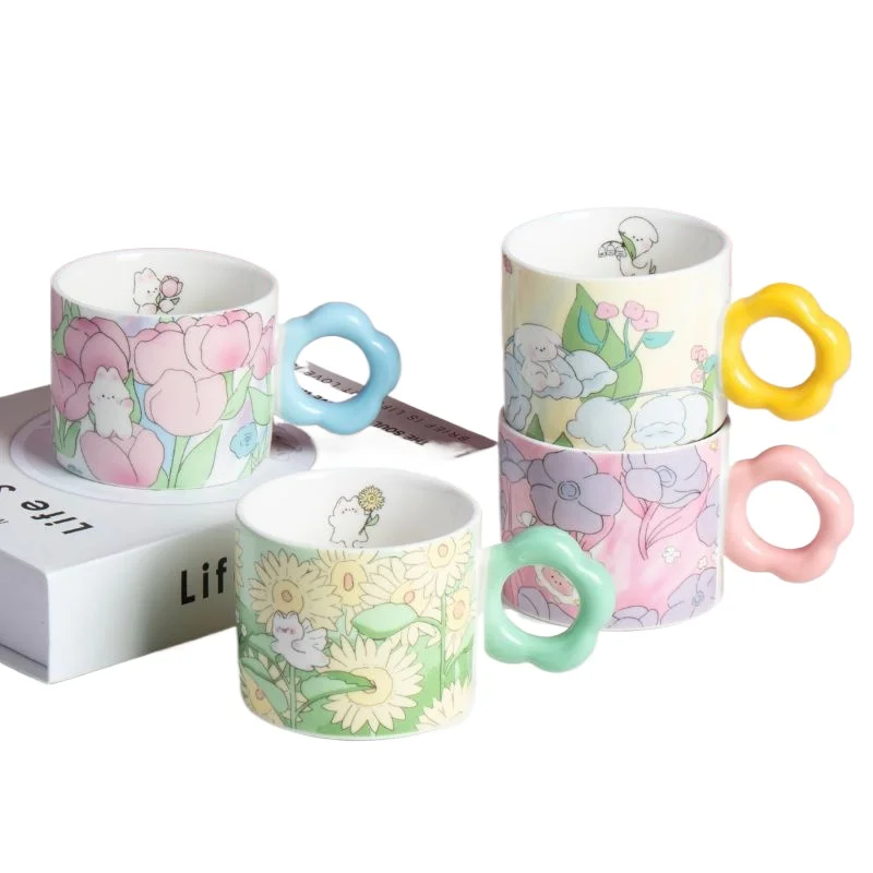 NEWELL Chinese Ru Kiln Golden Flower Tea Cup You Fu Office Cup Household Mug with Gift Box Beautiful Ceramic Design for Office