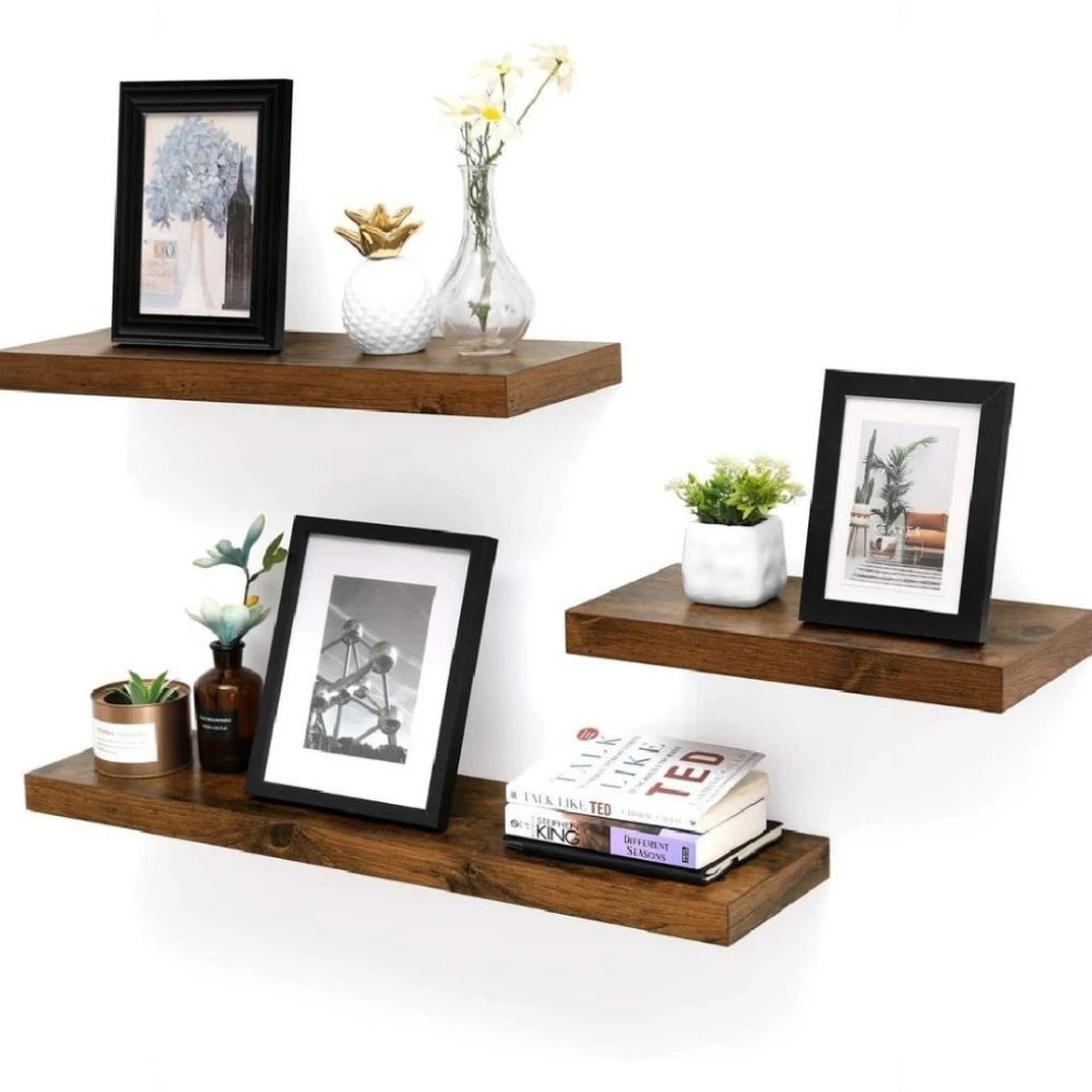 Wooden Handmade Decorative 3Pcs of Set Flying Shelf Rustic Bookcase Hidden Wall Mounted Nordic Accessory Storage Home