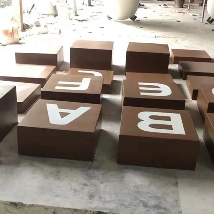 Fiberglass letter stool for sale Outdoor creative leisure chair customization Mall simple square resin fiber chair  Statue of ma