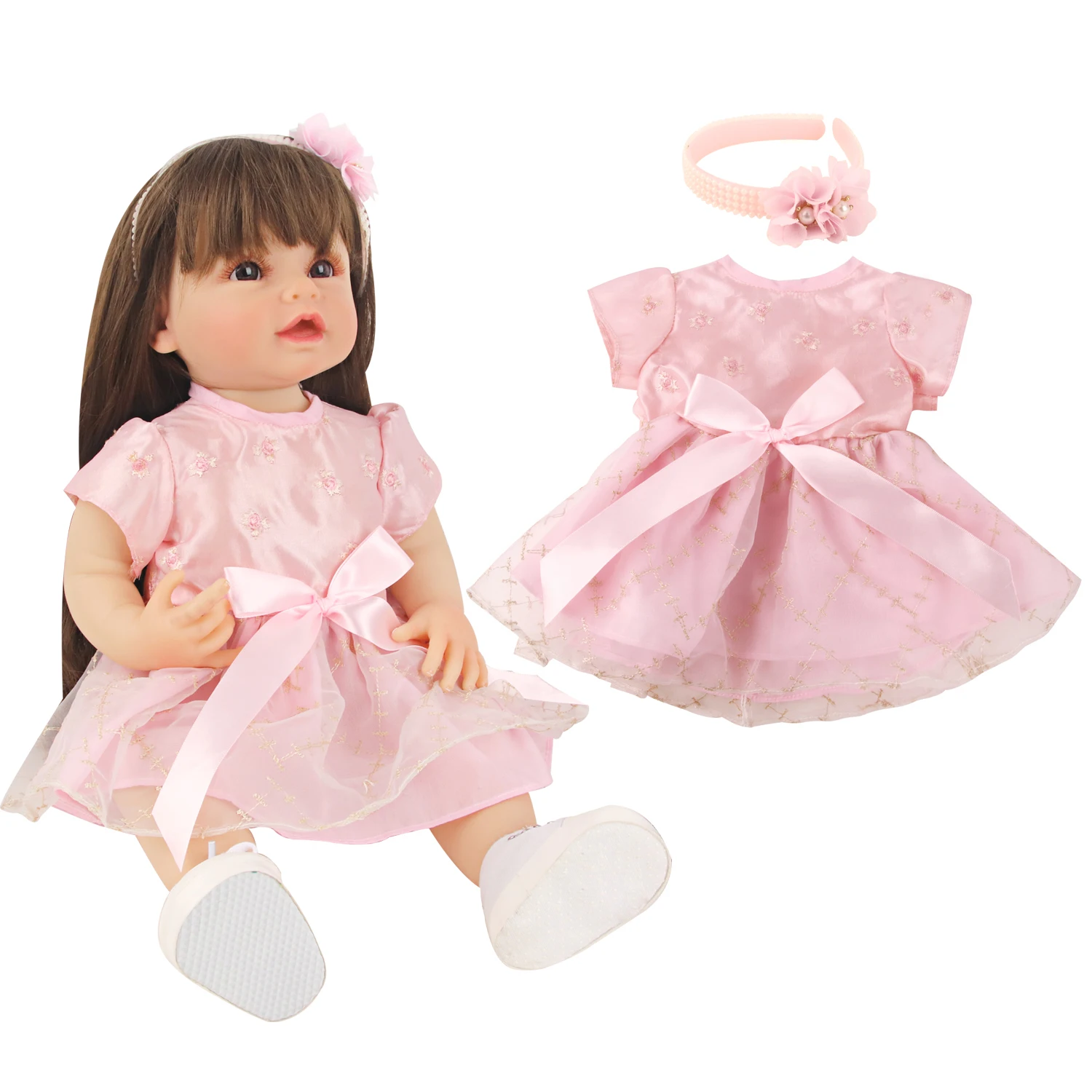 NPK Reborn Doll 55cm Cute Reborn Baby Doll clothes Bow skirt and headband