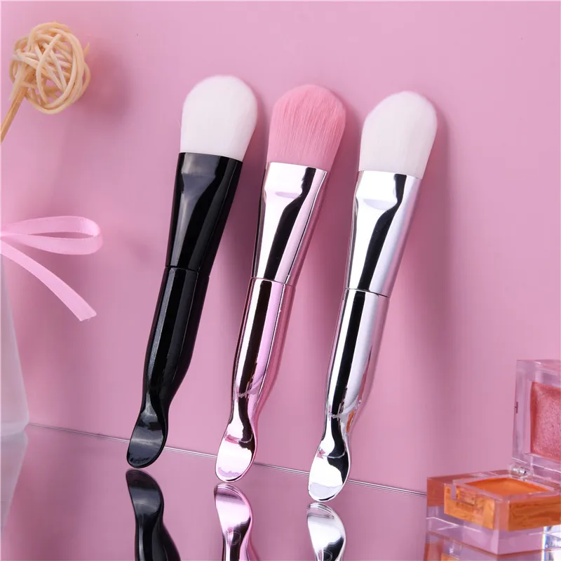 Private Label Small Clay Mask Applicator Soft Synthetic Face Facial Mask Brush Makeup Clear Handle Pink Mini Foundation Brush