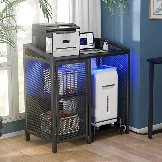 Adjustable Storage Shelves Home Office Furniture Printer Stand with Sockets Large Deskside Printer Table for Kitchen Use