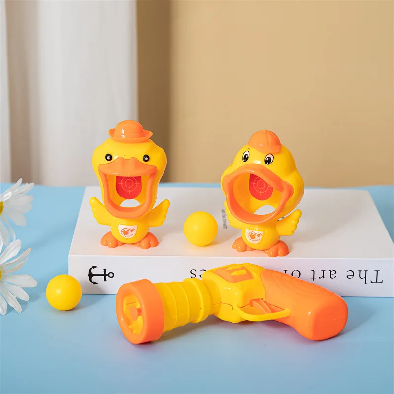 VP478 Cartoon launches ping-pong soft bullet gun Toys play family parent-child interaction Shooting cartoon duck suit