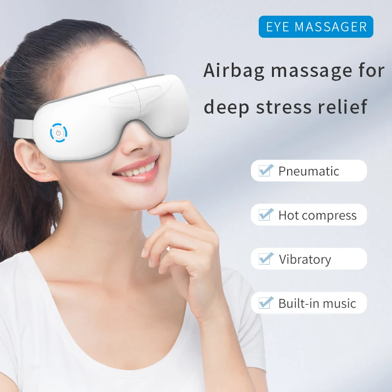 Vibrating Warm Heated Air Pressure Eye Massage Equipment Device Wireless Vibrative ems Eye Massager with Music