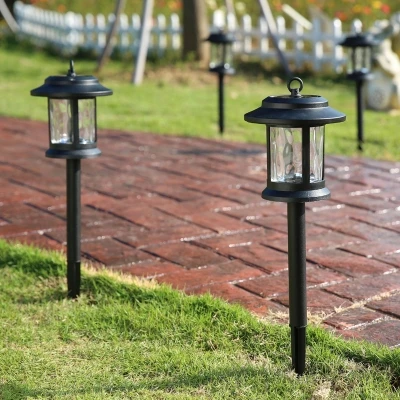 3 in 1 Stainless steel Solar Black Glass lens for outdoor patio walkway landscape lighting solar led hanging lantern light