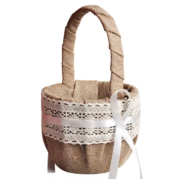 Wholesale Flower Jute Baskets Handmade Wedding Party Decoration Flower Petals Sprinkle Flower Girl Basket Wedding Engagement
