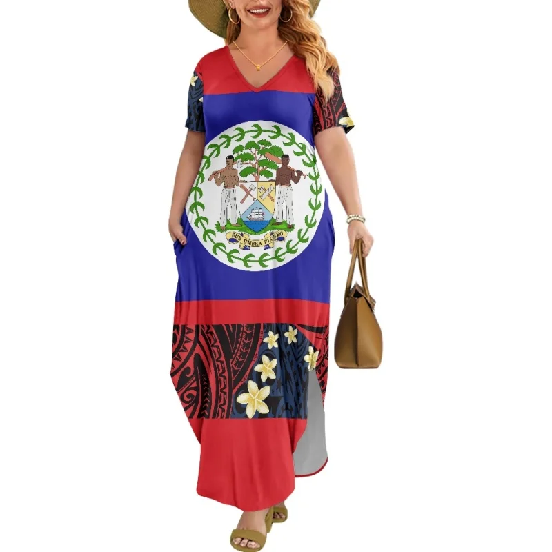 Belize Polynesia Summer Short Sleeve Women Dress Casual Custom Beach Skirt for Fat Woman MOQ 1 Plus Size Loose