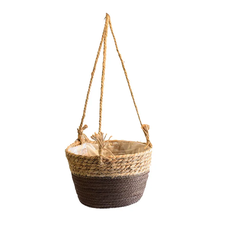 
Straw weaving Flower Basket Outdoor Garden Plant Basket Flower Wall Hanging Basket For Plants pot holder hanger garden 