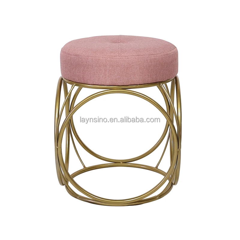 Home Furniture Hot Sale Nordic Cheap Makeup Stools Gold Metal Framework Round Shoes Changing Stools