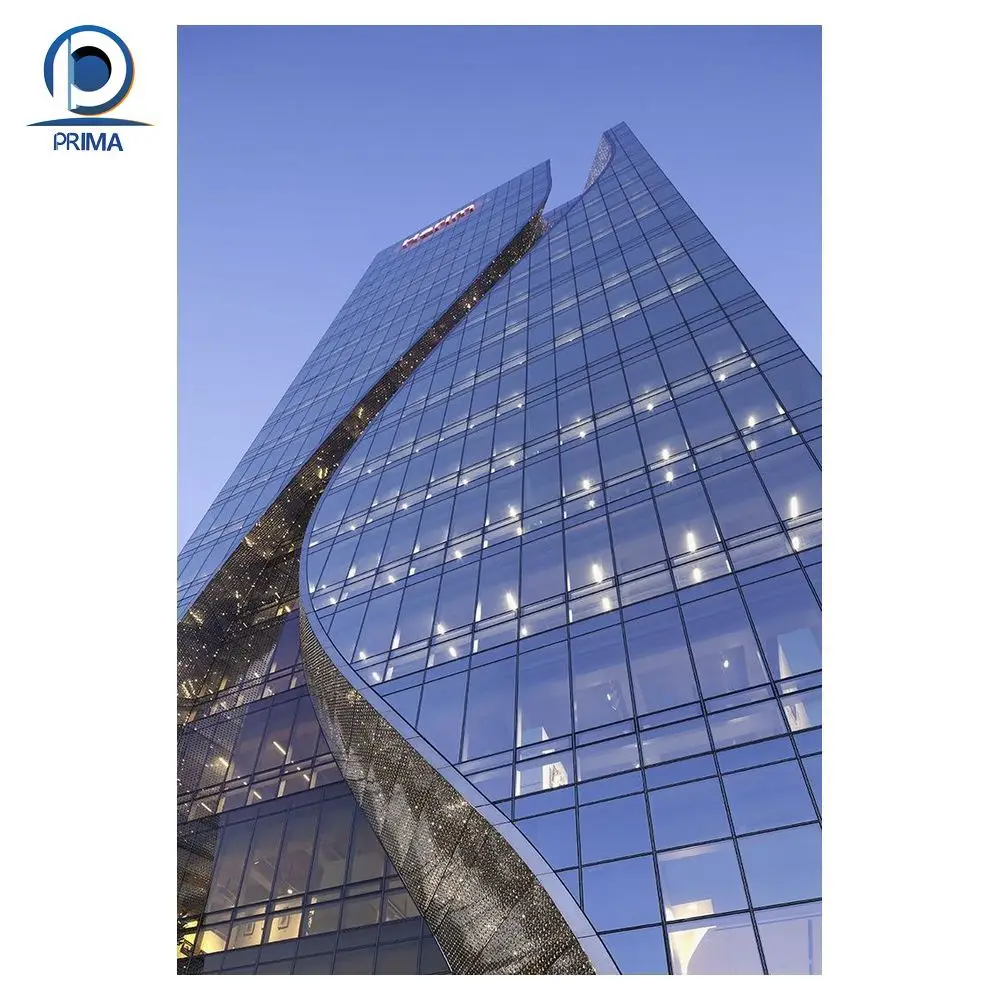 PRIMA Rectangle Shape Wall Panel Aluminium Curtain Wall Profile  Customized  Aluminium Frame Glass Curtain Wall