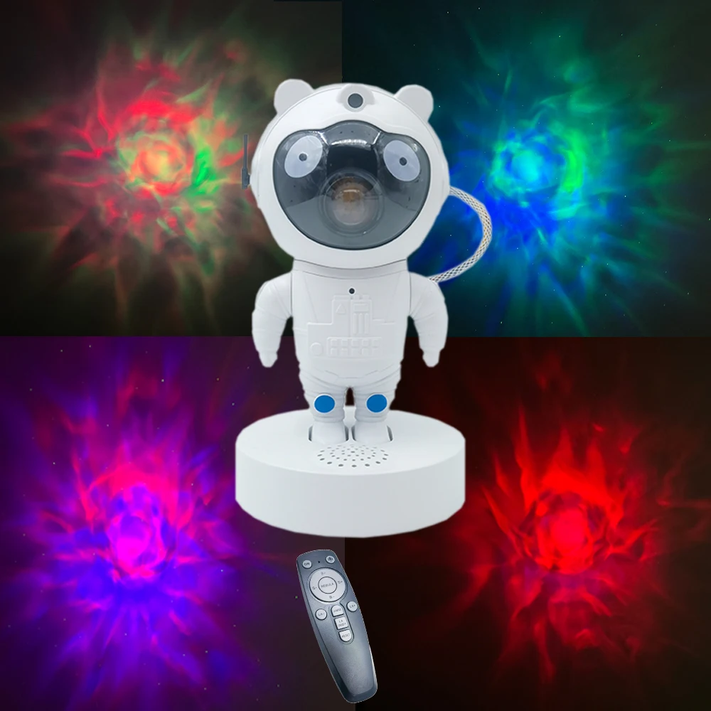 USB C input White Bear Astronaut Galaxy Star Projector LED Night Sky Light with Wireless Speaker White Noise for Bedroom Decor
