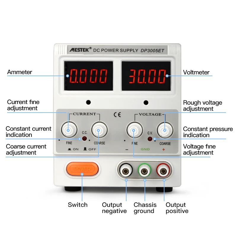 Digital Adjustable Laboratory DC Power Supply 4-digit Display 30V 5A Voltage Regulator For Phone Repair Mestek DP3005ET