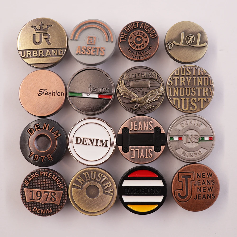 Jinyi Button Factory Engraved Classic Custom Logo Pattern Clothes Jacket Button Metal Zinc Alloy Denim Jeans Button and Rivets