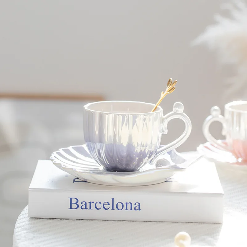 New Design Wholesale Breakfast Cup Colorful Pearl for Espresso Coffee Ceramic Mug and Saucer