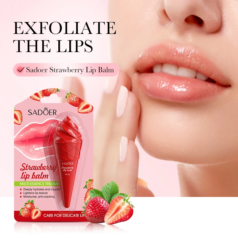 SADOER Wholesale Ice Cream Lip Balms Strawberry Avocado Honey Peach Moisturizing Nourishing Anti-Crack Lip Care Beauty Products
