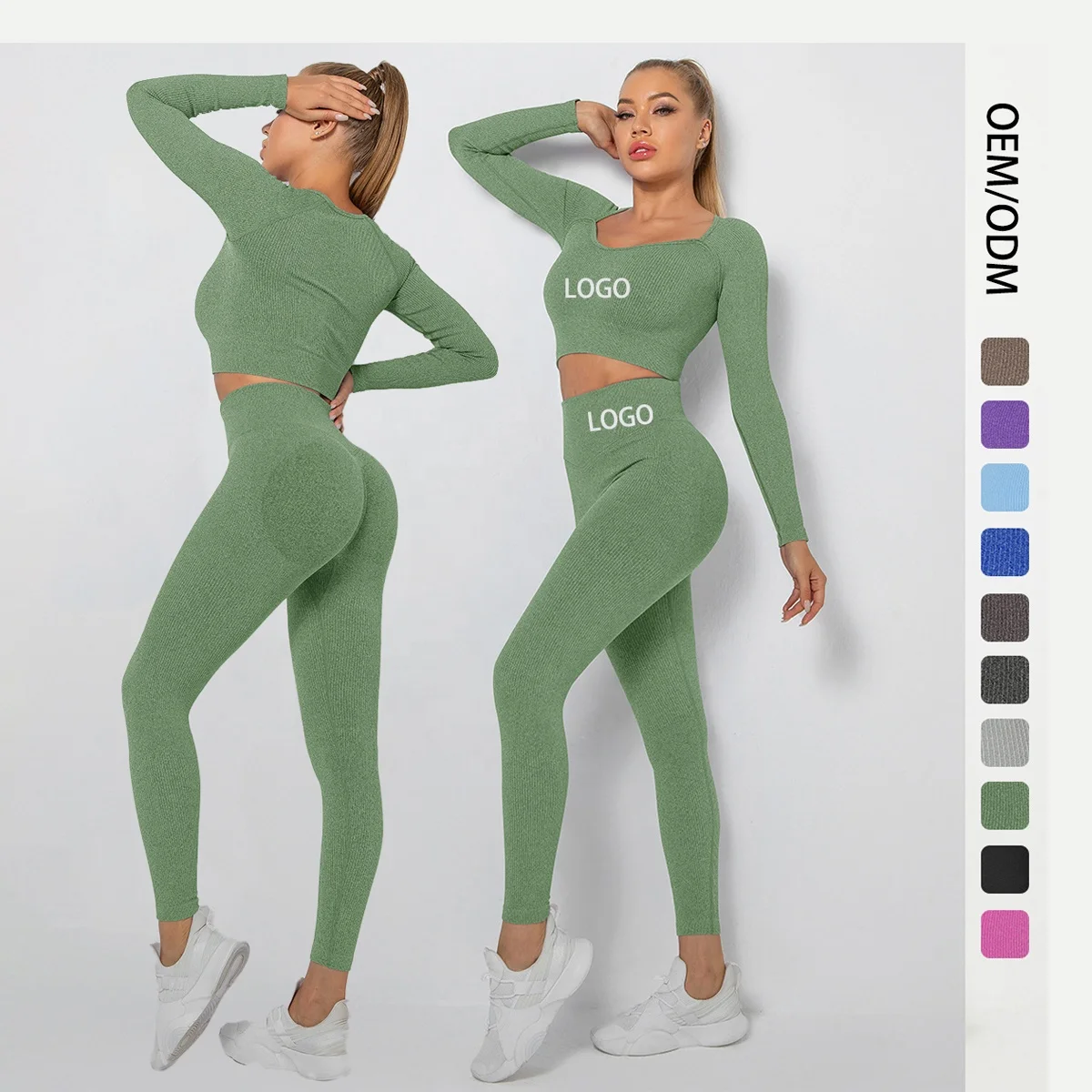 Wholesale seamless thread multi Angle stitching low collar yoga long sleeve set exercise running fitness yoga clothing