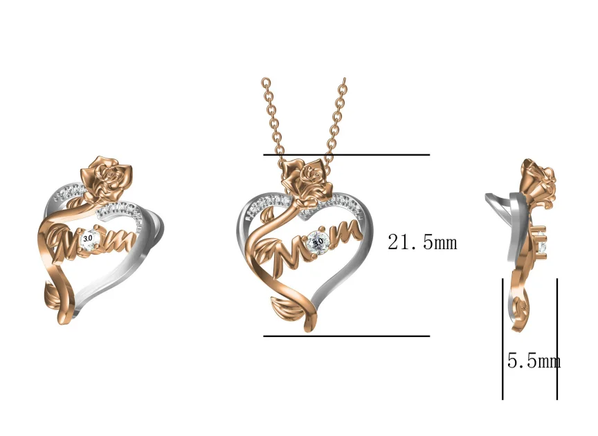 Custom Mom Birthday Jewelry Gifts 925 Sterling Silver Heart Rose Pendant Necklaces for Women Girlfriend Wife Mom