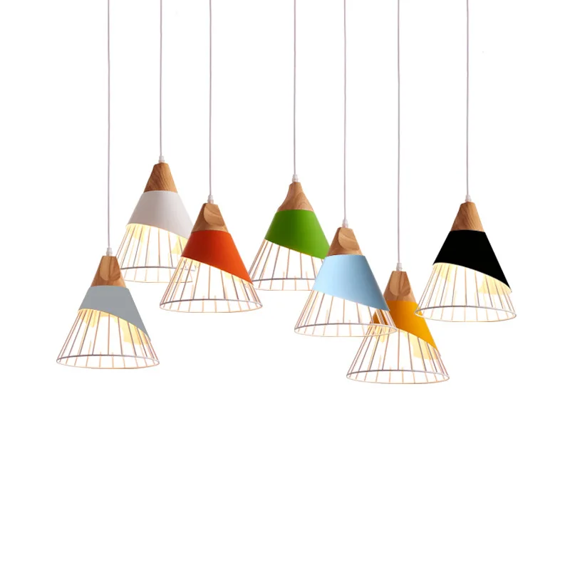 Modern nordic simple creative wooden Iron kitchen pendant light for cafe home