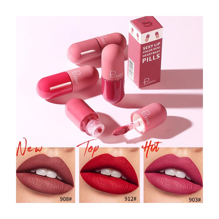2022  Waterproof Nude Matte Glossy Sexy Red cosmetics Lip Tint Vegan mini pill lipstick sets