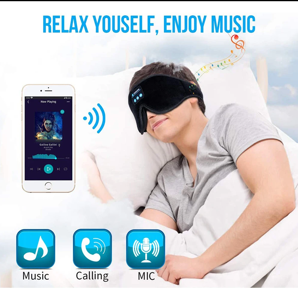 black mask eye 2.  Sleeping Eye Cover Travel Music Headsets with Microphone Handsfree, Sleep Headphones for Side Sleepers Gift for Men Women 