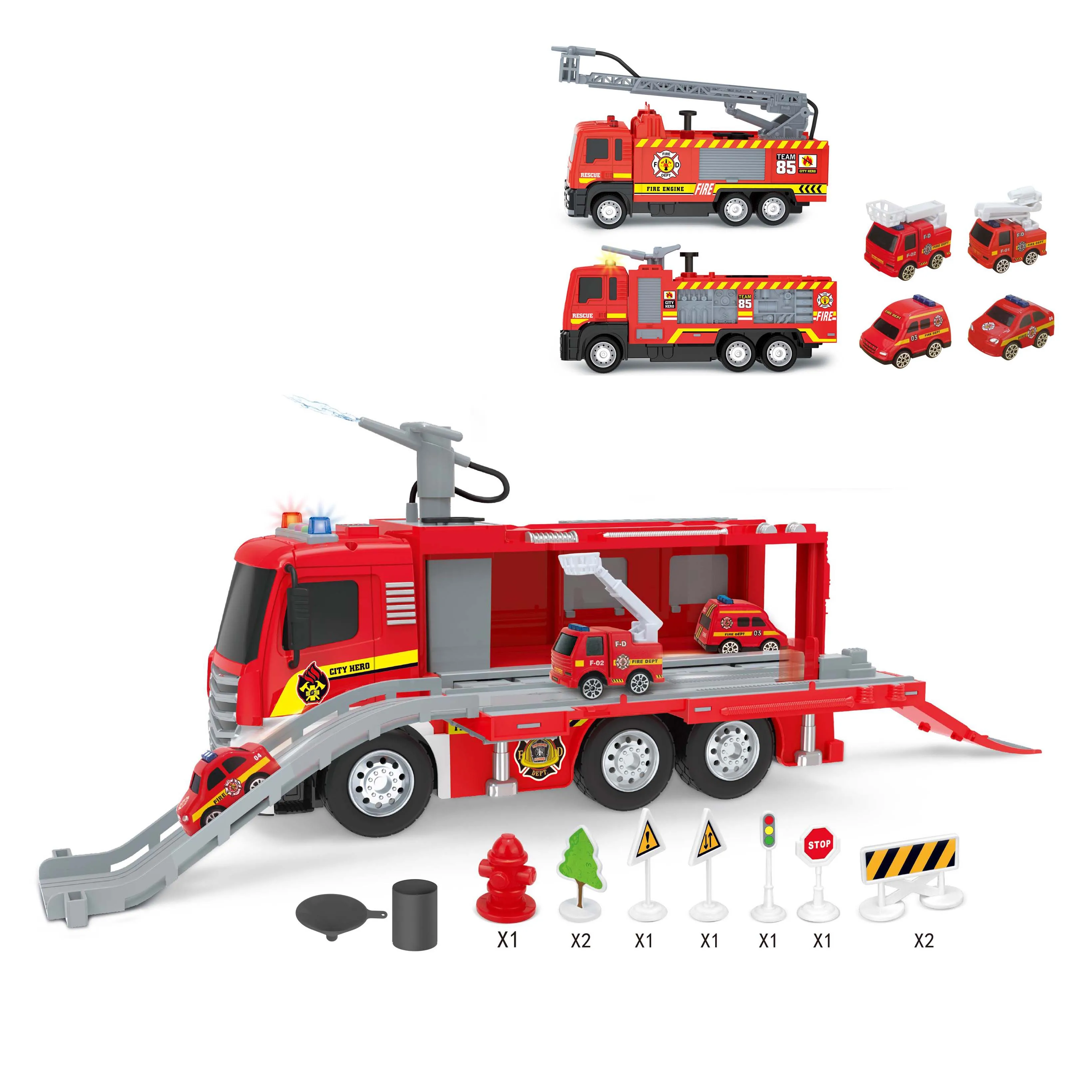 2024 Kids new city fire rescue vehicle toys simulate inertia fire water spray car toys with sound light
