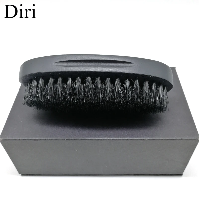 Wholesale  100% Boar Bristel Wooden Grain Curved Handle  Black Shaving Beard Brush