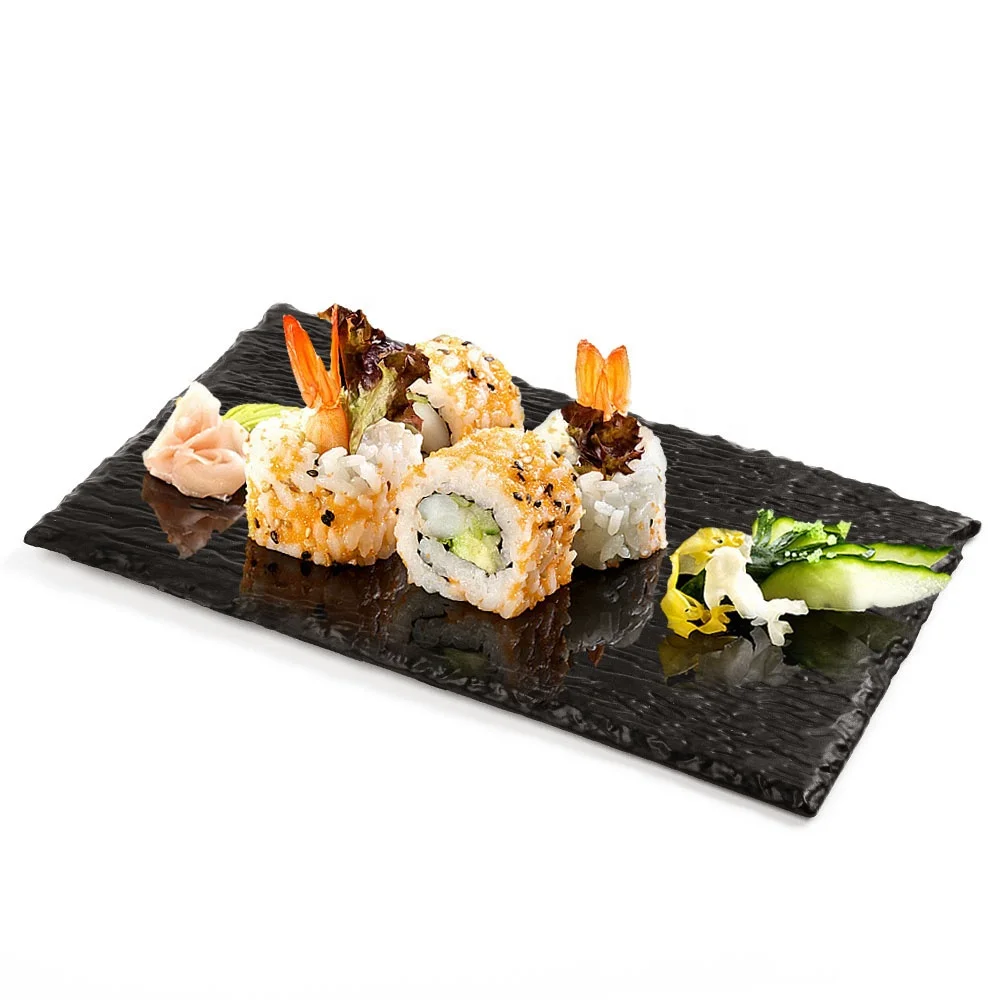New style restaurant supplies food tray black square plastic slate sushi plate