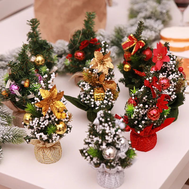 2022 Small Christmas Tree Ornaments Mini Xmas Tree Desktop Decor Pine Cone Desk Ornament Christmas Home Festival Supplies