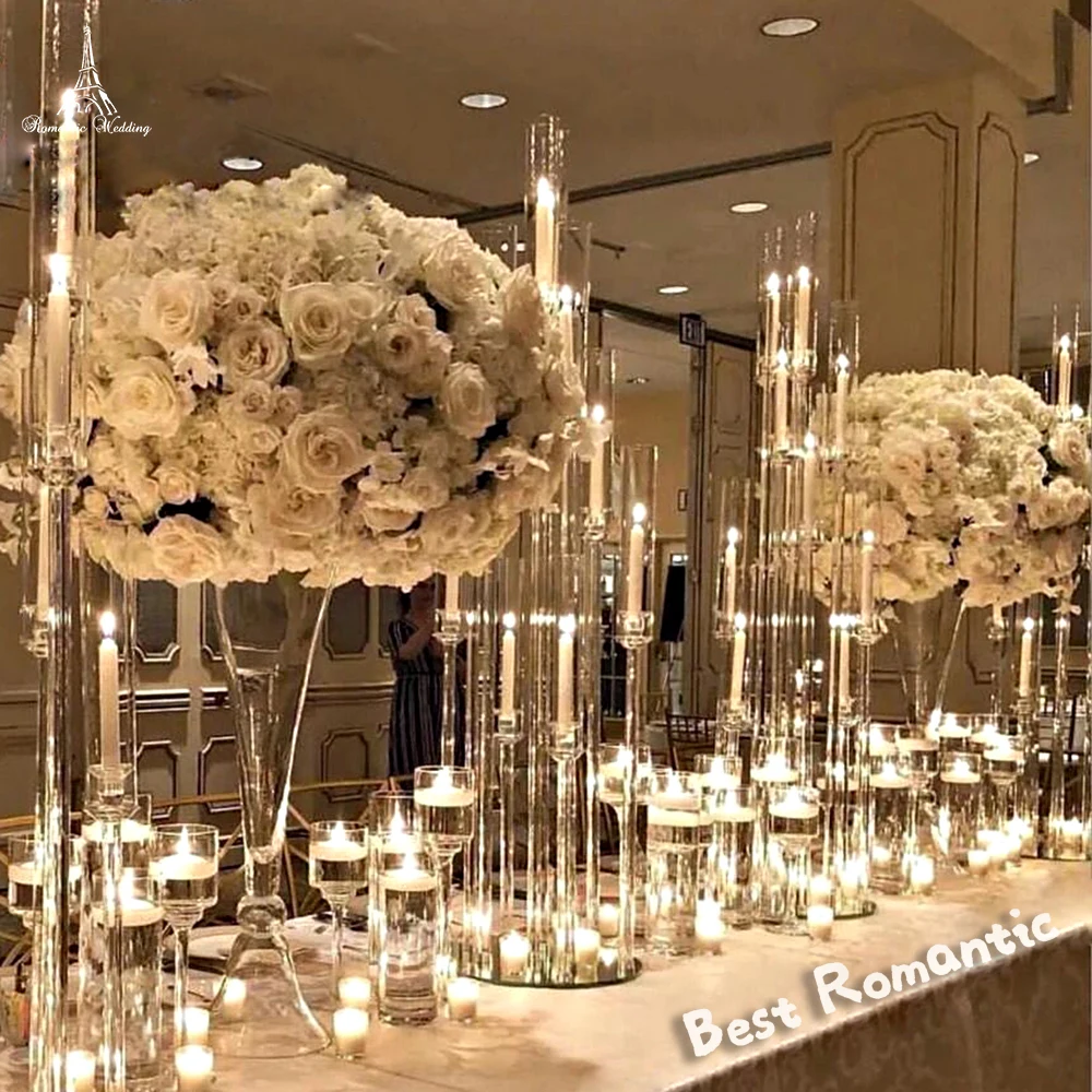 8 heads 1m high glass cover candle holder acrylic multi-head candle holder wedding stage main table lighting