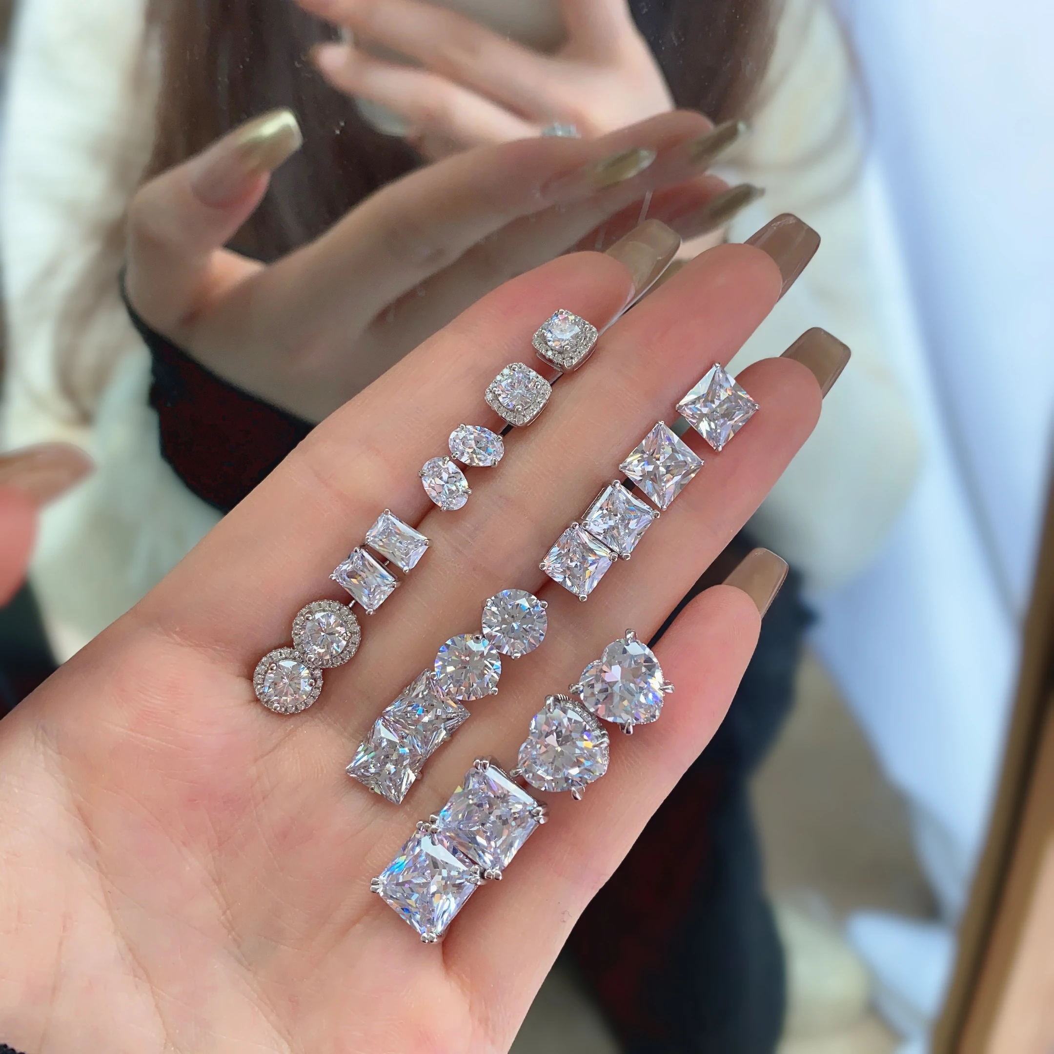 Dylam Statement Earring Women Designer Korean Fashion Sterling Silver Zircon Stud Earrings For Women 2021 Studs Earrings Jewelry