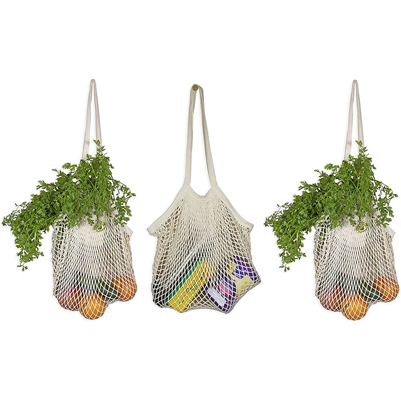 Eco Friendly Reusable Net Tote Bags Organic Cotton Mesh Hobbies Bags With Handle