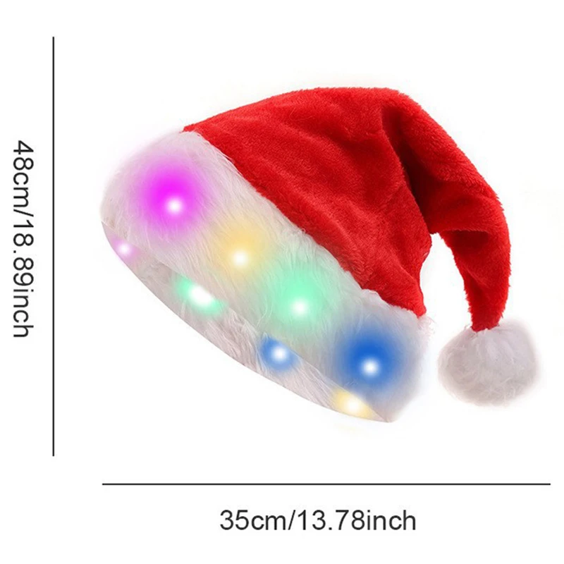 Wholesale Customized LED Red Christmas Plush Santa Claus Hat with Lights Festival Party Decoration and Item for Xmas Parties