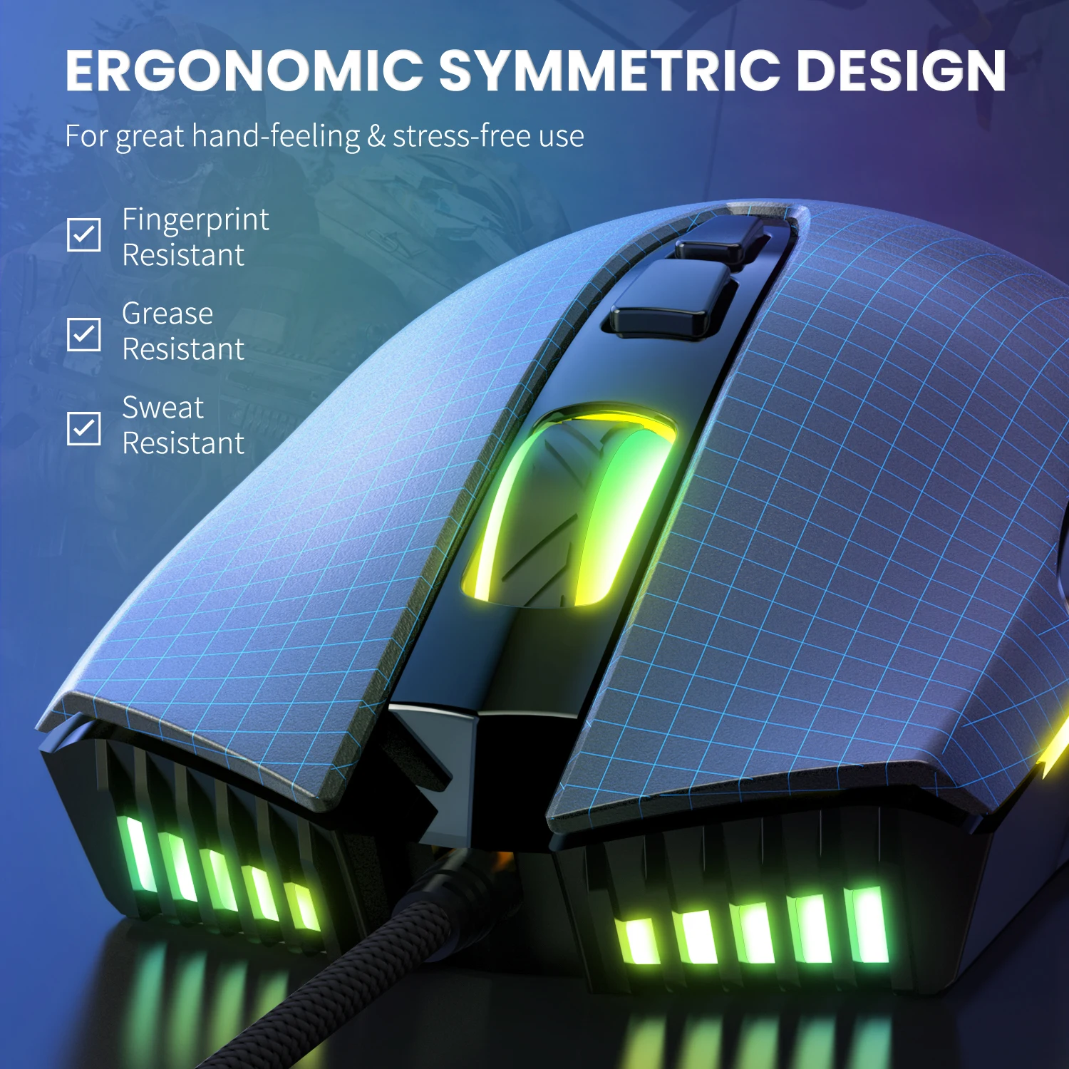Onikuma CW905 Wired gaming mouse For Pc Laptop and Mac Computer with Ergonomics design 6400 DPI adjustable