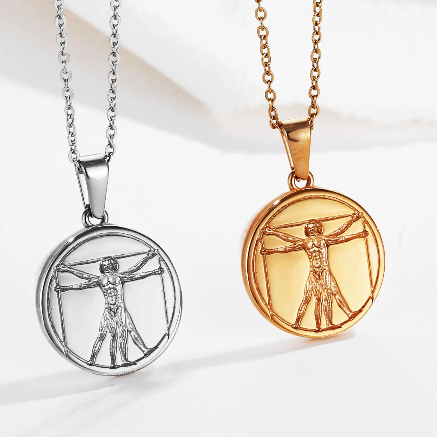 Gold Divinci Vitruvian Man Pendant Italy Coin Ancient Necklace Custom Handcrafted Da Vinci Vitruvii Mythology Jewelry For Men
