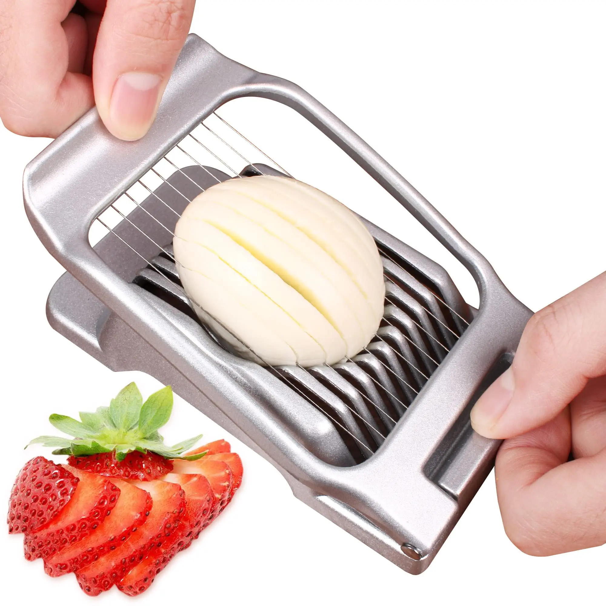 Egg Slicer for Hard Boiled Eggs Egg Cutter Strawberry Slicer Heavy Duty Aluminium Tomato Slicer