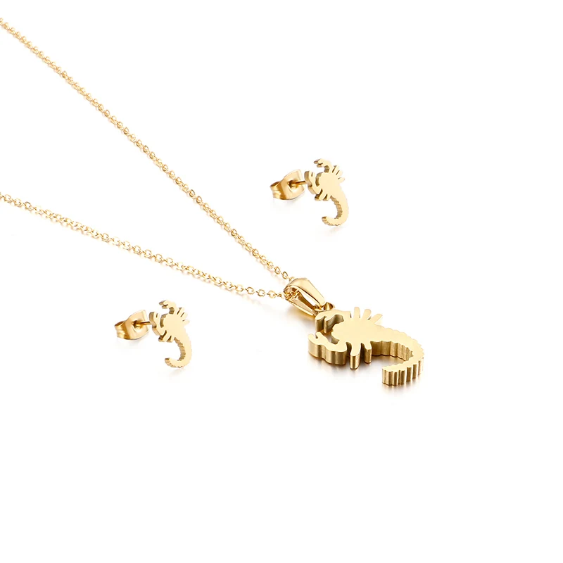 Kalen Fashion Scorpion Pendant Necklace Earring Jewelry Set Gold Color Pet Necklace Earrings Stainless Steel Jewelry Sets