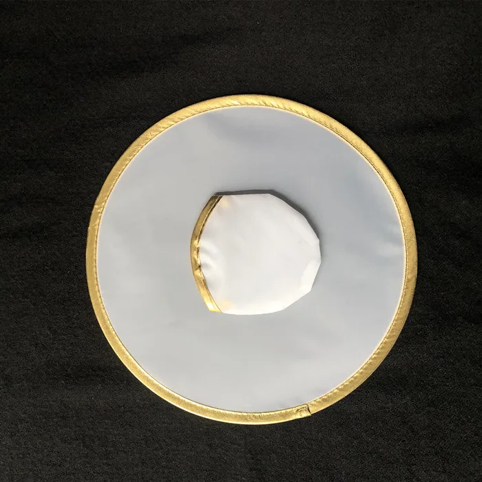Golden 25cm blank polyester round foldable disc fan gold border rim mini pouch for sublimation