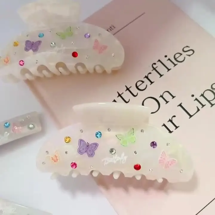 2023 Hot selling fashion colorful butterfly bling rhinestone hair clips and claws for hair accessories gift set