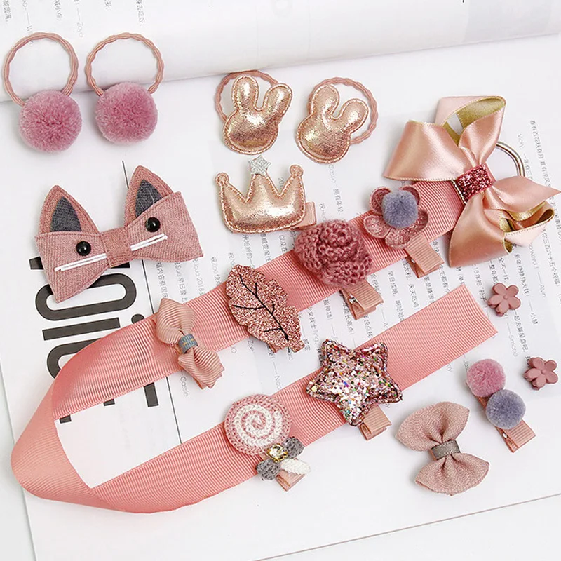 Hair clip set Cute Hair Accessories Girl cartoon headwear Bow Flower animal Hairpin hair ring Elastic Headdresss