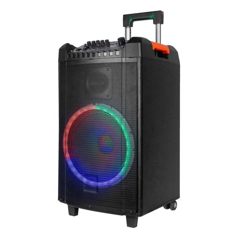 High power fashion design 12 Inch big bass Wooden loa Portable Wireless Karaoke dj Speaker sound box with led lights