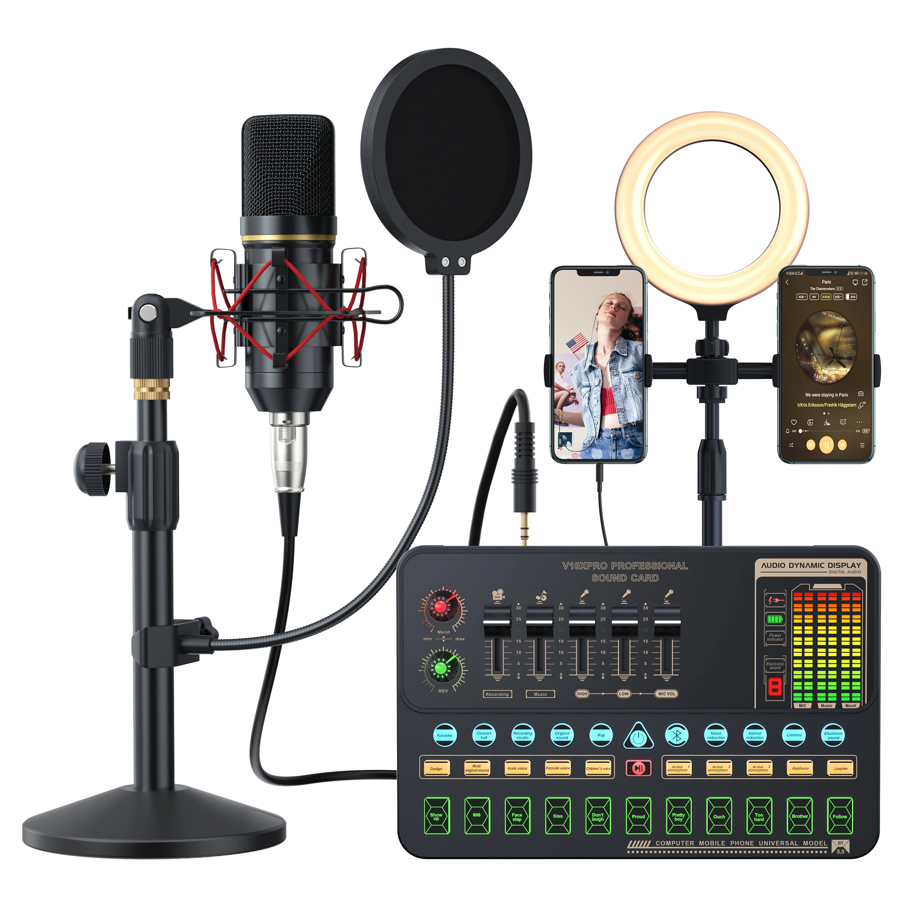 V10XPro Sound Card Studio Mixer Singing Noise Reduction Microphone Voice Pro BM800 Live Broadcast Phone Computer Record V10X Pro