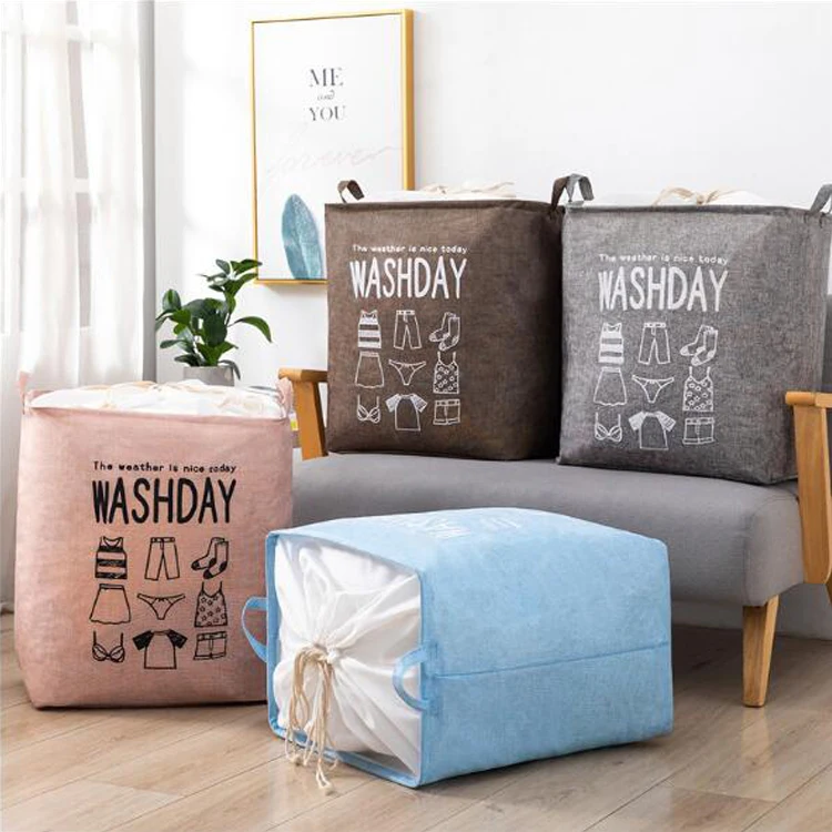 
Wholesale Large Capacity Waterproof Storage Beam Mouth Bag Linen Home Dirty Clothes Hamper Washing Collapsible Laundry Basket 