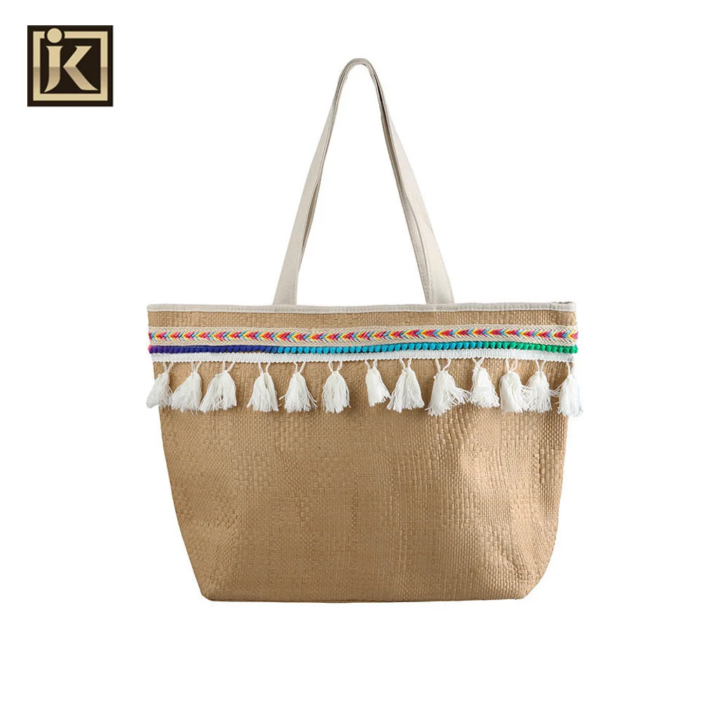 JAKIJAYI Customized Wholesale Summer Fashion Straw Hand Woven Beach Bag for Women