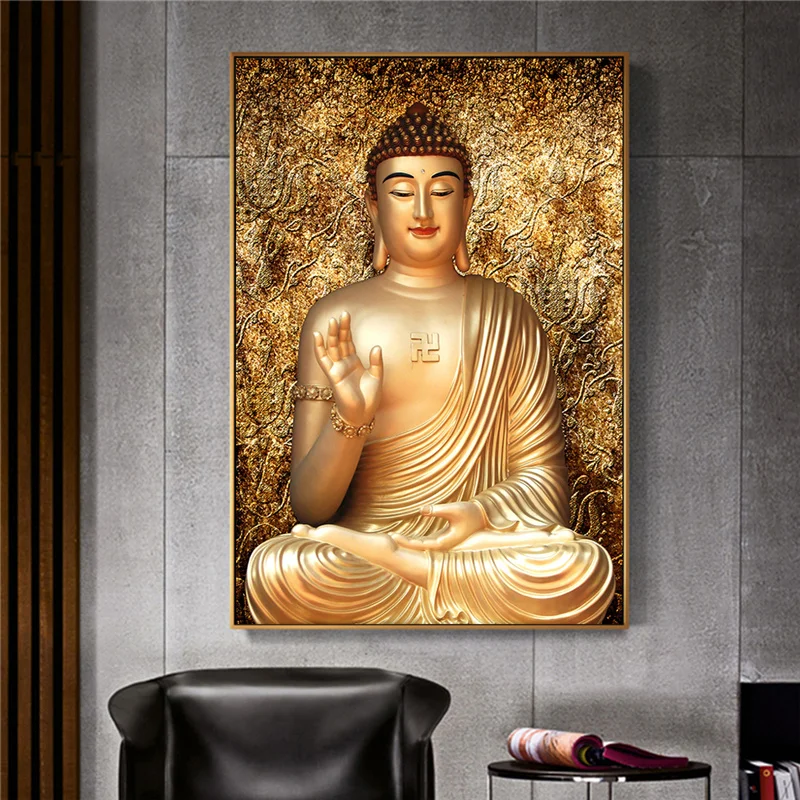 Gold Color Canvas Buddha Painting Printed Giclee Printing Home Decor Wall Art Painting no frame Canvas Prints