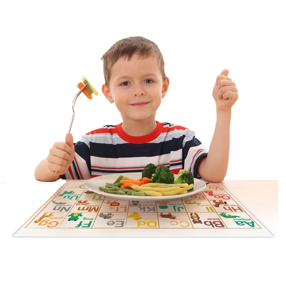
Mulit color letter number & animals design Super Sticky Disposable Placemat for Baby Toddler BPA Free 4 Side Stick On table mat 