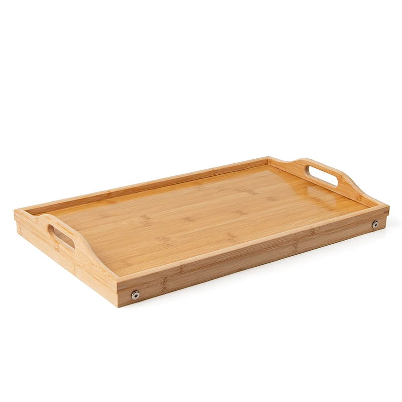 Wood Bed Serving Tray With Folding Legs for Breakfast Dinner Foldable Bamboo Bed Table Tray