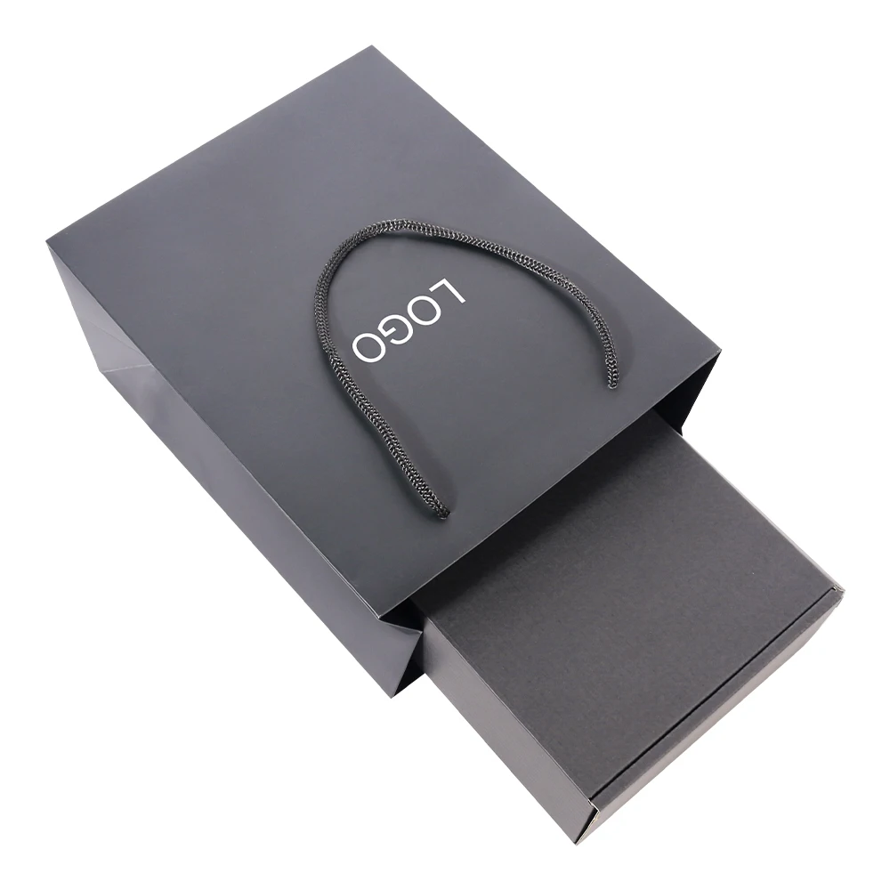 Convenient Folding Package Bag with Logo Gift Printing Sides Paper Bags with Ribbon Handle