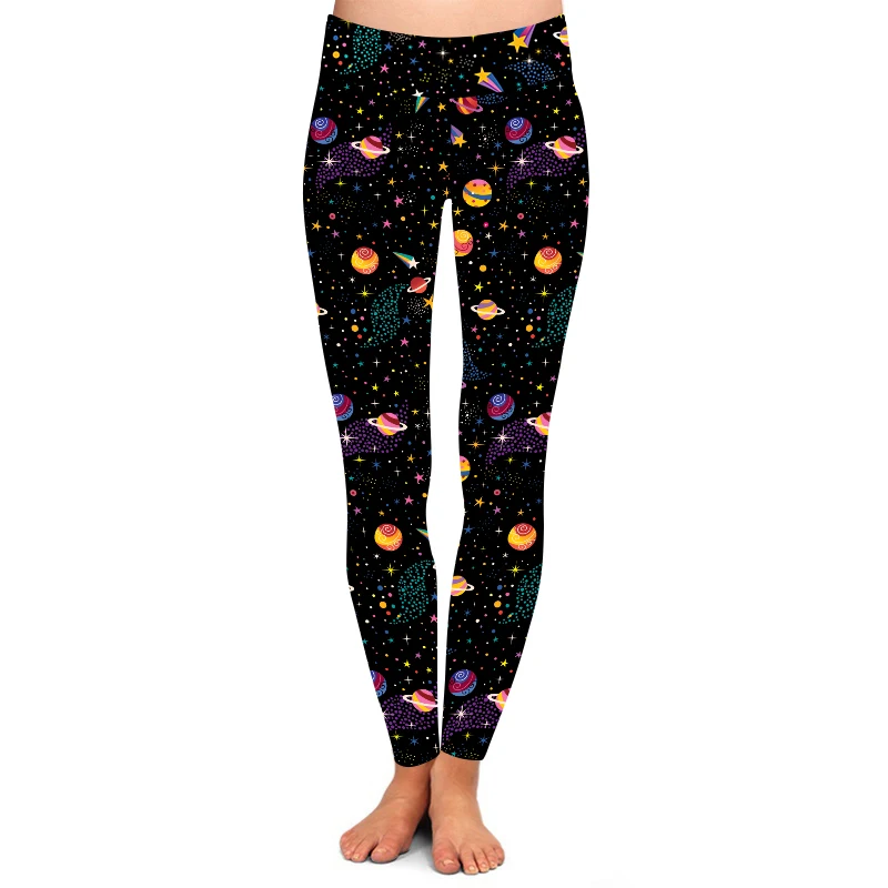 Custom make roupas femininas plus size high yoga waist printed galaxy star planet space leggings